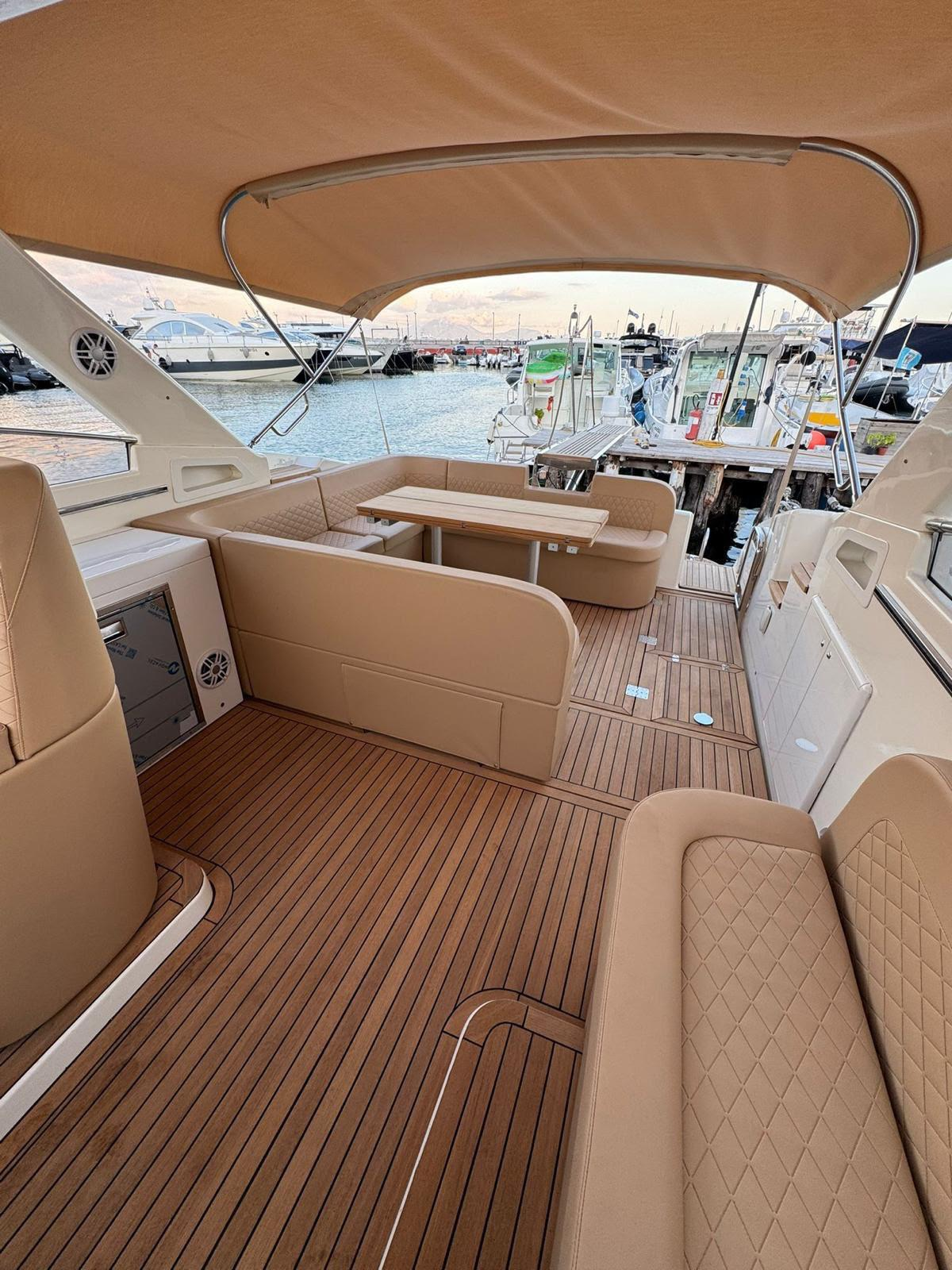 Airon 43 cockpit moored at the marina
