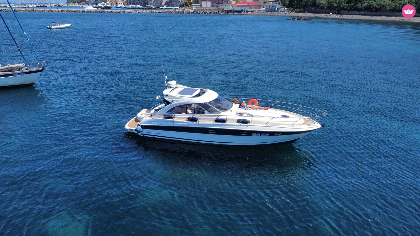 Bavaria 37 Sport anchored in the harbour
